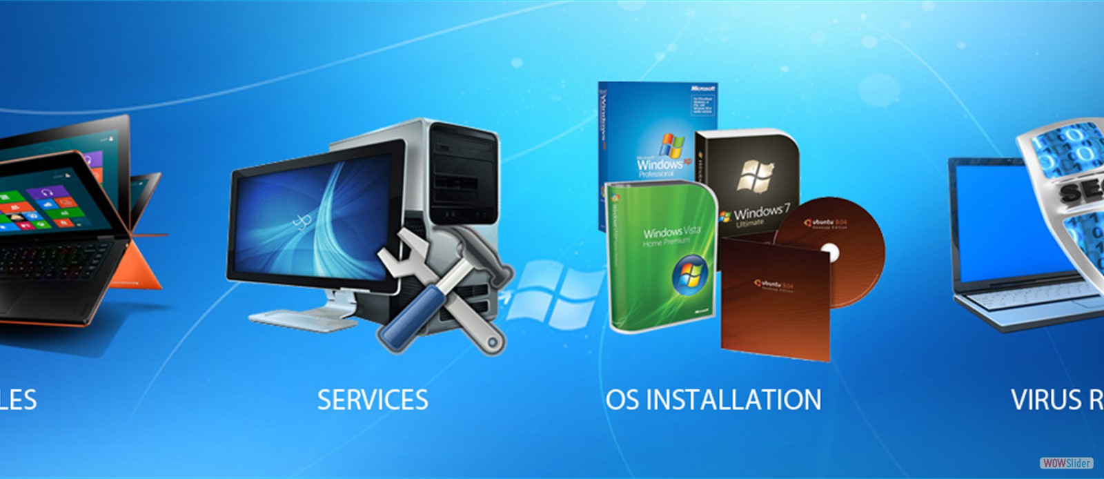 Sales, Repairs, Installation, Software and Web developement, etc